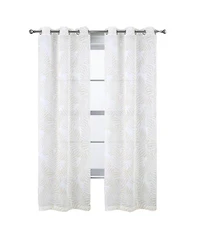 Rt Designers Collection Faye Grommet Metallic Sheer Printed Doily Curtain Panel 54" x 84" Taupe