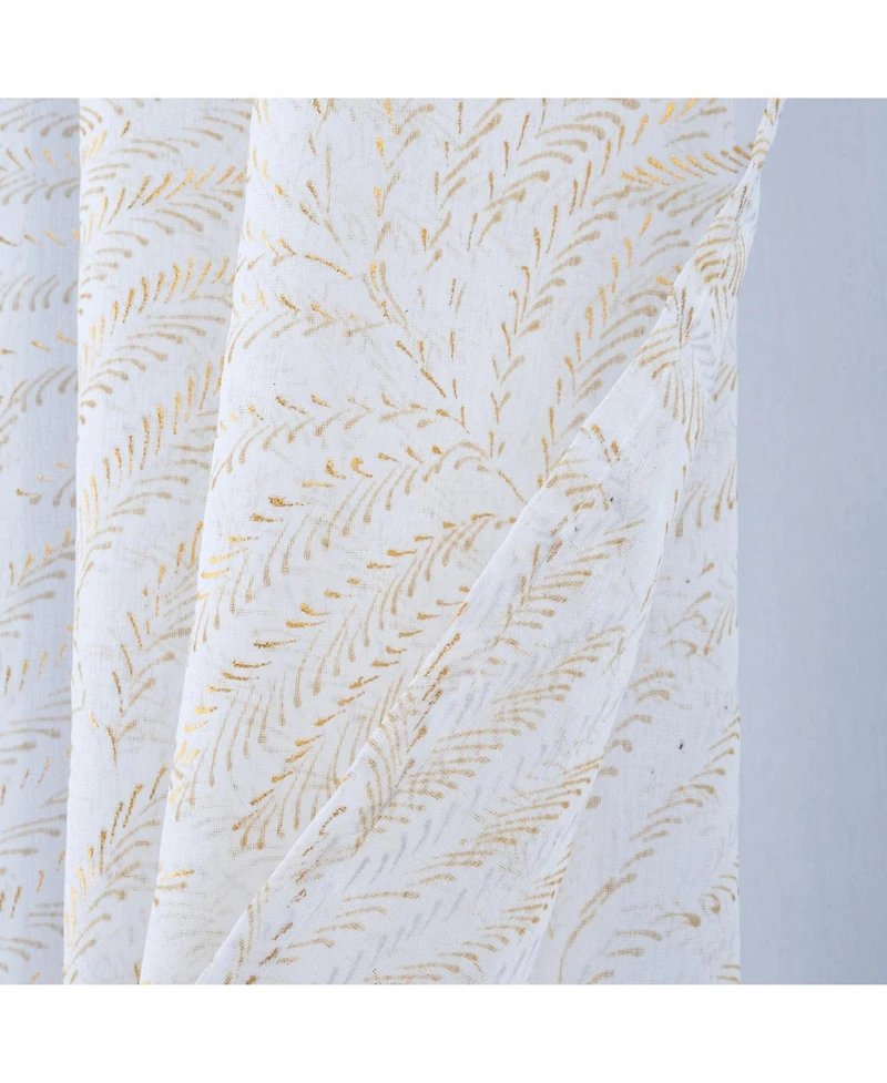 Rt Designers Collection Faye Grommet Metallic Sheer Printed Doily Curtain Panel 54" x 95" Taupe