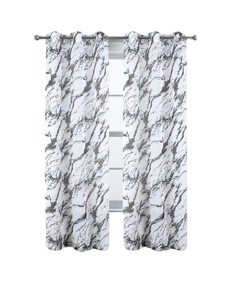 Rt Designers Collection Marble Grommet Metallic Sheer Printed Doily Curtain Panel 54" x 90