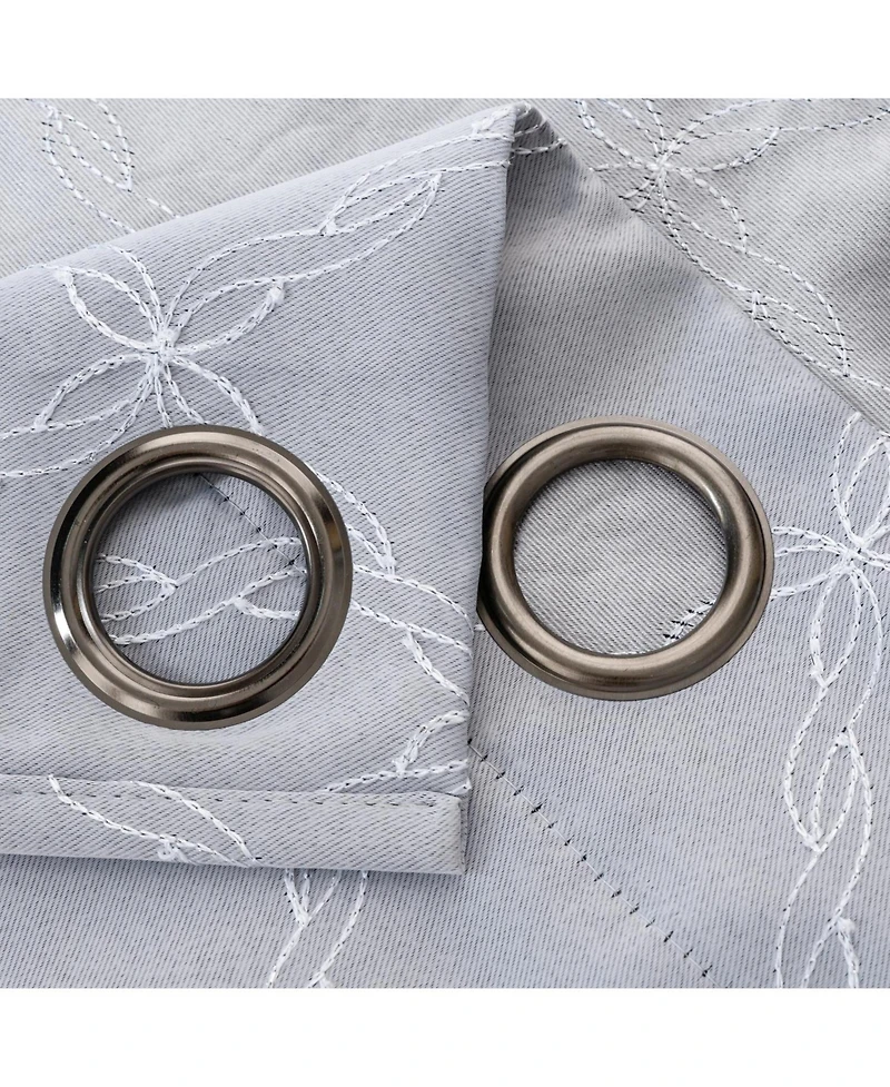 Rt Designer Collection Gable Embroidered Blackout Luxurious Decorative Grommet Curtain Panel 54" x 84" Silver