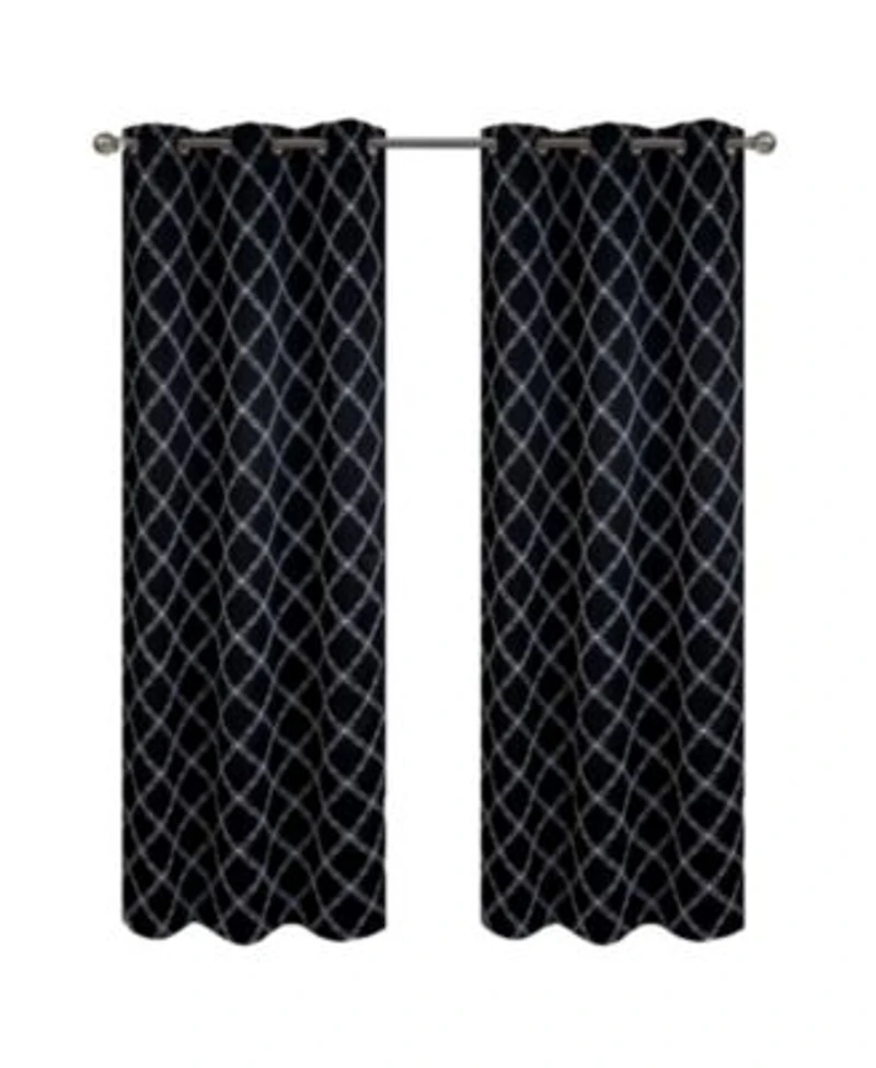 Rt Designer Collection Gable Embroidered Blackout Luxurious Decorative Grommet Curtain Panel 54 X22 X Black