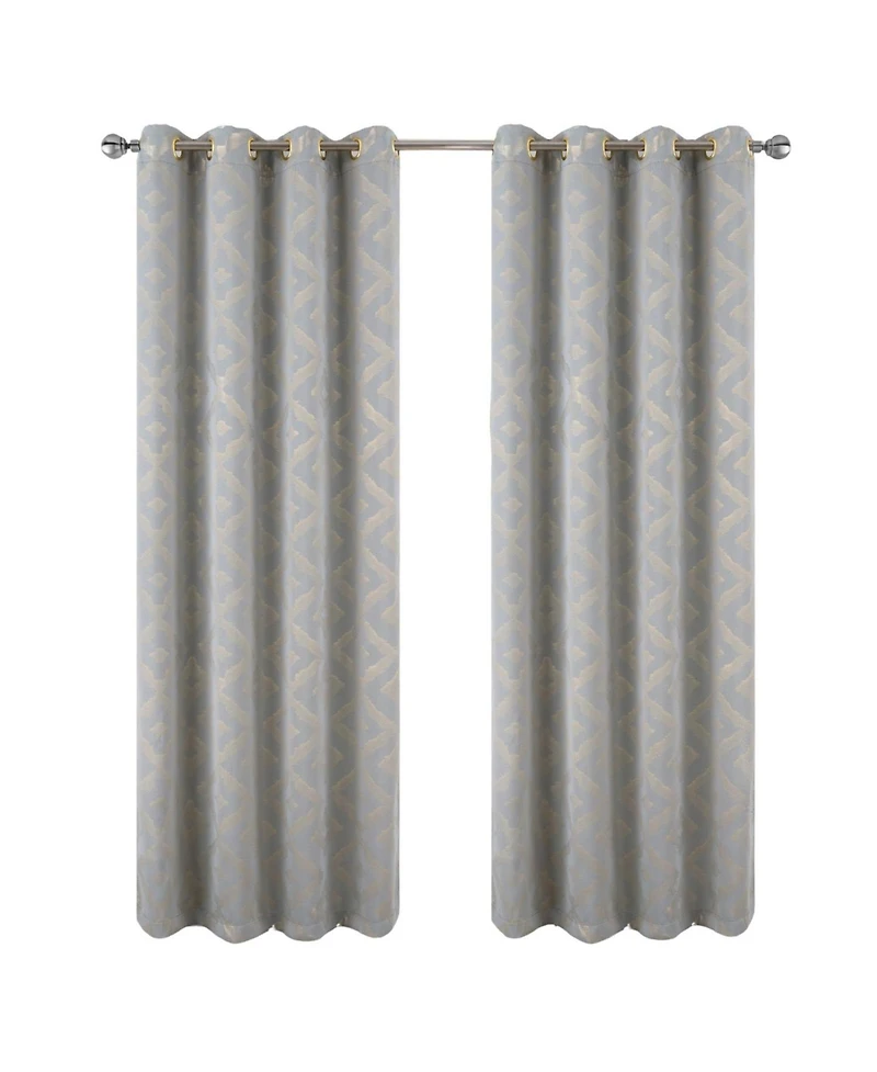 Rt Designer Collection Heathrow Halo Foil Blackout Luxurious Decorative Grommet Curtain Panel 54" x 90" Silver