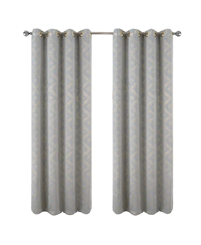 Rt Designer Collection Heathrow Halo Foil Blackout Luxurious Decorative Grommet Curtain Panel 54" x 90" Silver