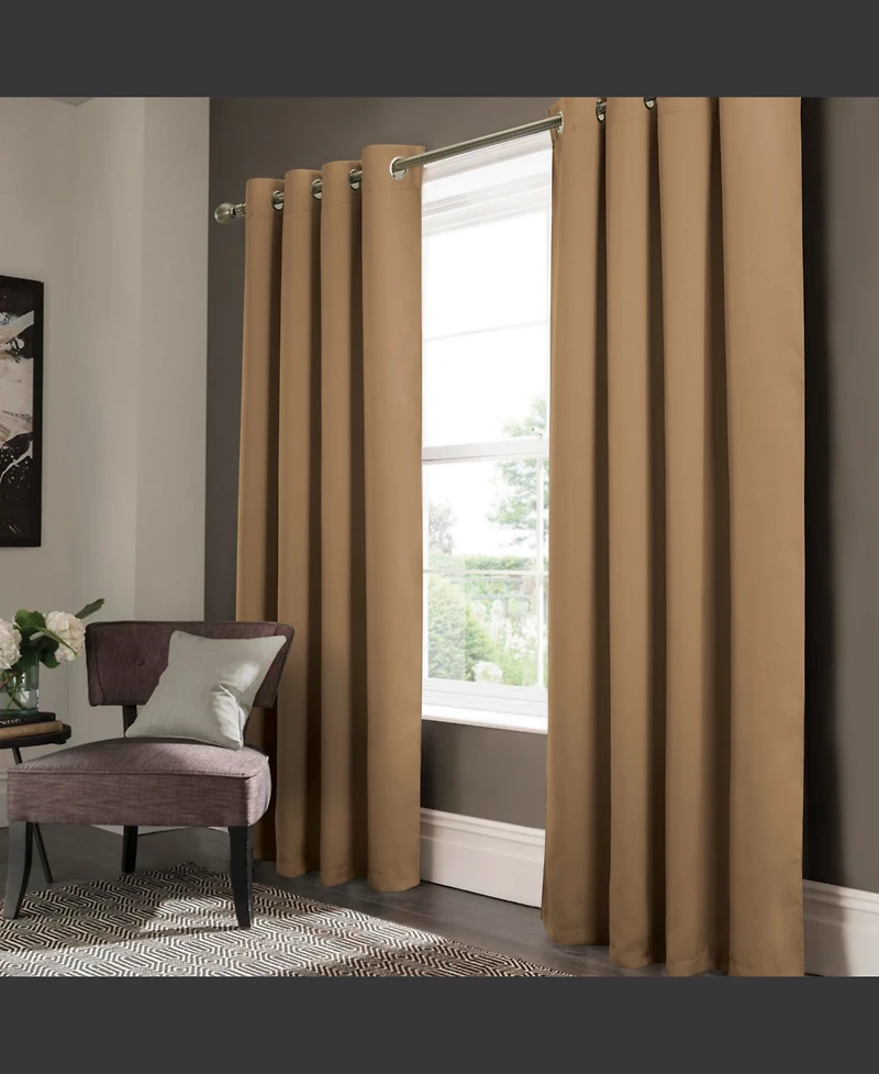 Rt Designer Collection Anchorage 2 Pack Blackout Grommet Luxurious Modern Design Curtain Panel Pair 36" x 84" Sesame