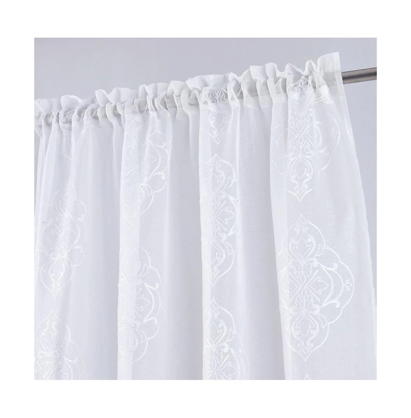 Rt Designers Collection Andrea Emb Metallic Doily Rod Pocket Room Darkening Curtain Panels for Bedroom 54" x 95" White