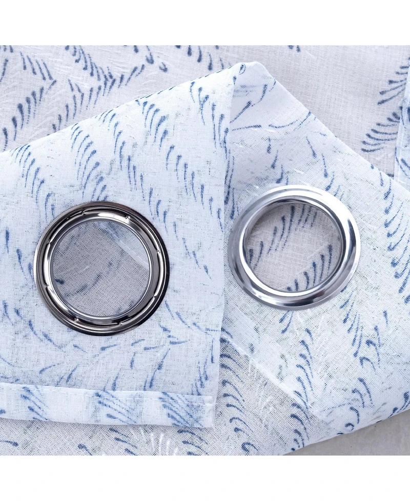 Rt Designers Collection Faye Grommet Metallic Sheer Printed Doily Curtain Panel 54" x 95" Blue