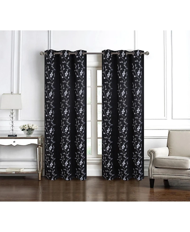 Rt Designer Collection Lilian Embroidered Blackout Luxurious Decorative Grommet Curtain Panel 54" x 95
