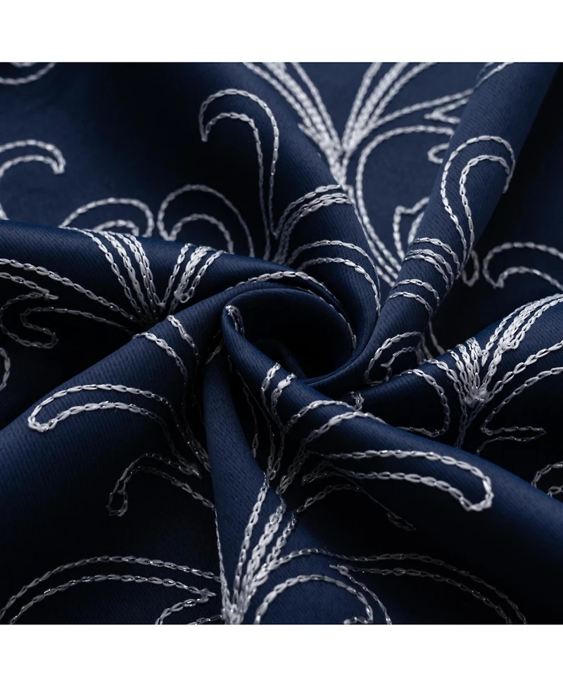 Rt Designer Collection Kimber 2 Pack Embroidered Blackout Luxurious Decorative Grommet Curtain Panel 36" x 84" Navy