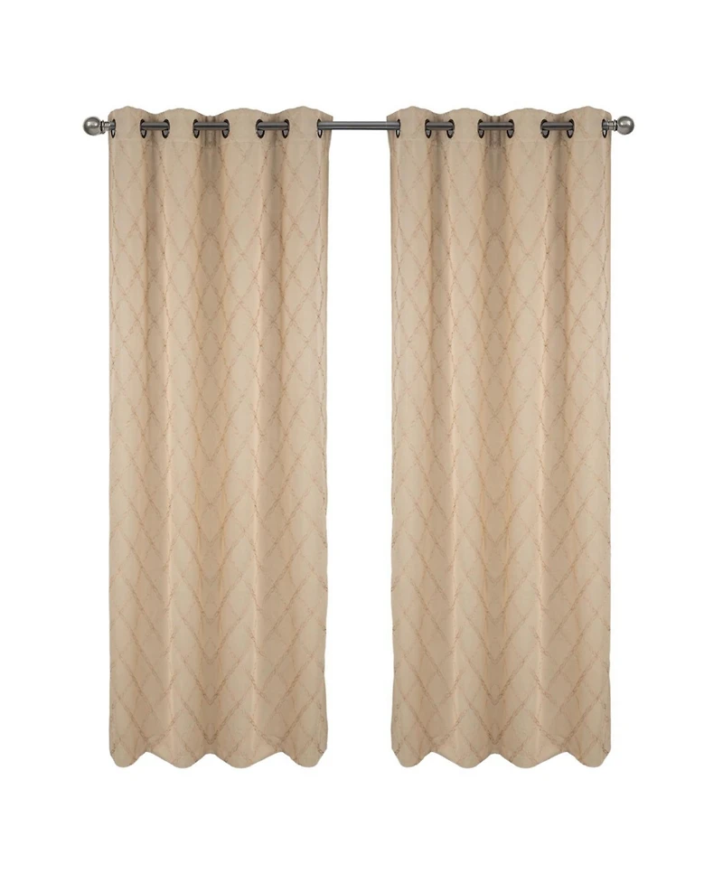Rt Designer Collection Gable 2 Pack Embroidered Blackout Luxurious Decorative Grommet Curtain Panel 36" x 84" Beige