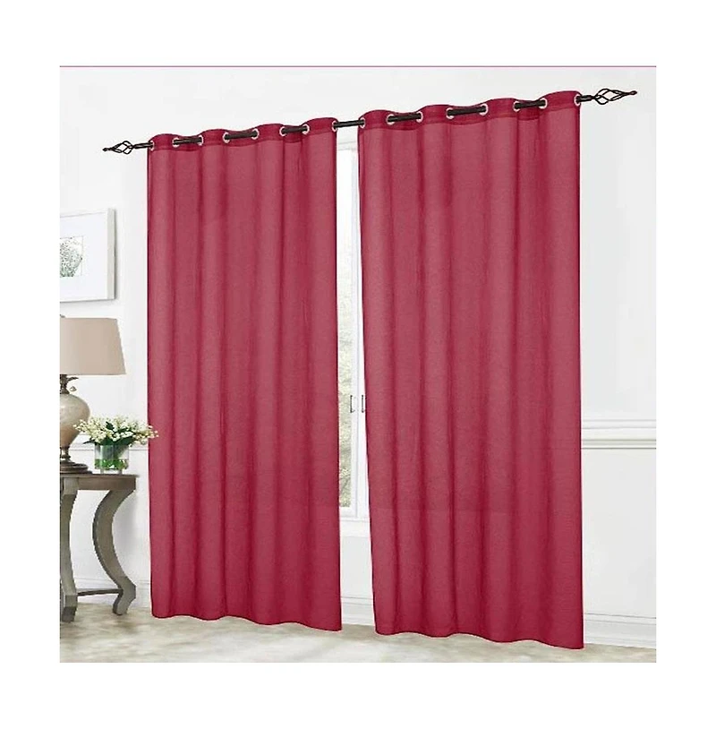 Rt Designers Collection Cara Sheer Voile 54 x 84 in. Grommet Curtain Panel, Burgundy