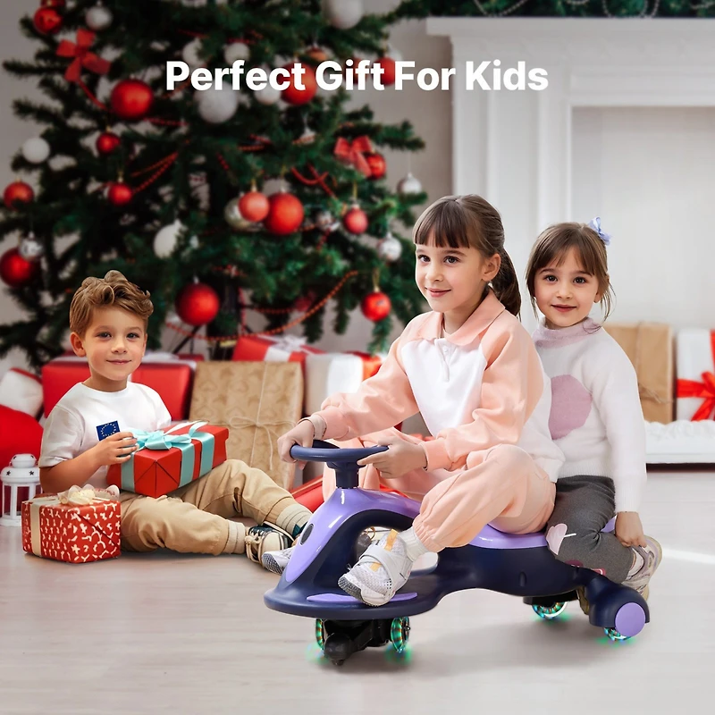 Mecale Electric Wiggle Car, 150 lbs Load, 2-in-1 Swing Car with Led Wheels, Bluetooth, Rechargeable Battery, Ride Toy for Kids 3+, Purple