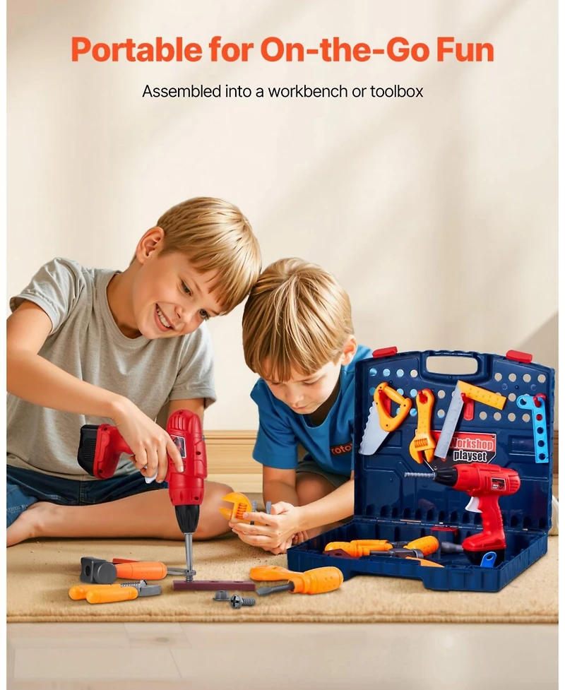 Mecale Kids Workbench, 56 Pcs Tool Bench with Electric Drill & Realistic Tools, Pretend Construction Playset for Boys & Girls Age 3+