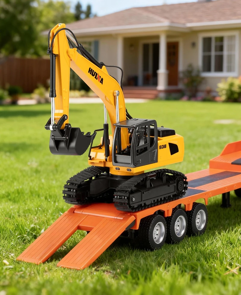 Sugift Rc Semi Truck & Excavator Toy Set, 1:24 Remote Control Construction Vehicles with Lights & Sound