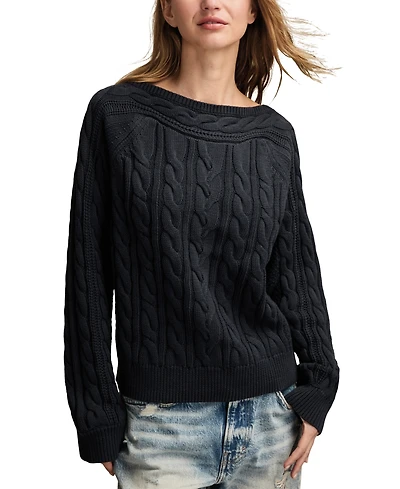 Lucky Brand Women's Boat Neck Cable Sweater