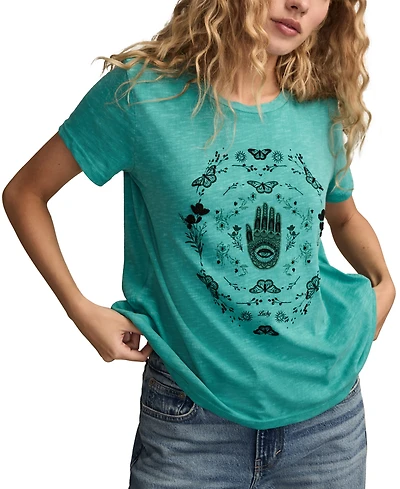 Lucky Brand Women's Hamsa Butterfly Frame Crewneck T-Shirt
