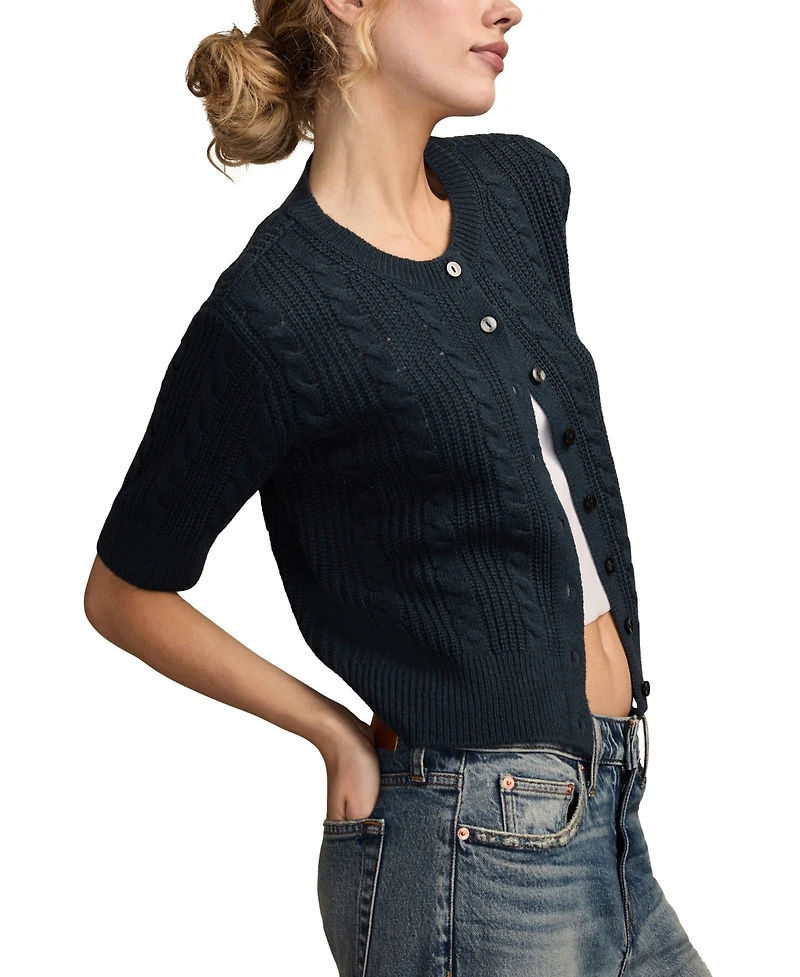 Lucky Brand Women's Short-Sleeve Cable Cardigan