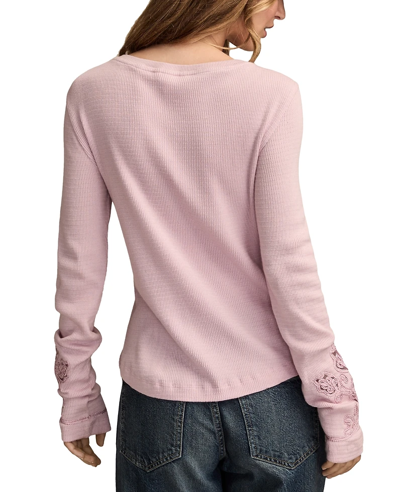 Lucky Brand Women's Cutwork Notch Neck Top