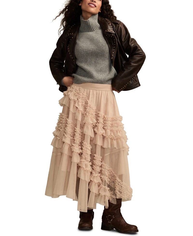 Lucky Brand Women's Mesh Ruffle Maxi Skirt