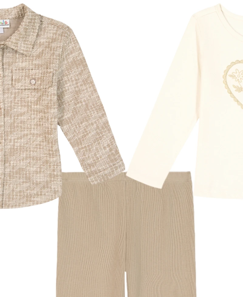 Kids Headquarters Girls' 4-6X Long-Sleeve T-Shirt, Shacket, and Leggings, 3-Piece Set