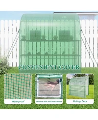 Aoodor 6.3ft. x 3.3ft. 7.2ft. Green Walk-in Greenhouse Lean to Portable Wall Two Zipper Door