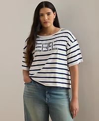 Lauren Ralph Plus Striped Boat Neck T-Shirt