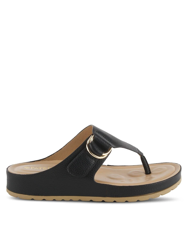 Patrizia Women's Rozeta Toe Thong Sandals with Gold Buckle and Comfort Footbed