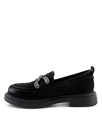 Patrizia Marlen Women's Velvet Textile Upper Slip-On Loafer On Chunky Lug Sole Bottom With Crystal Buckle
