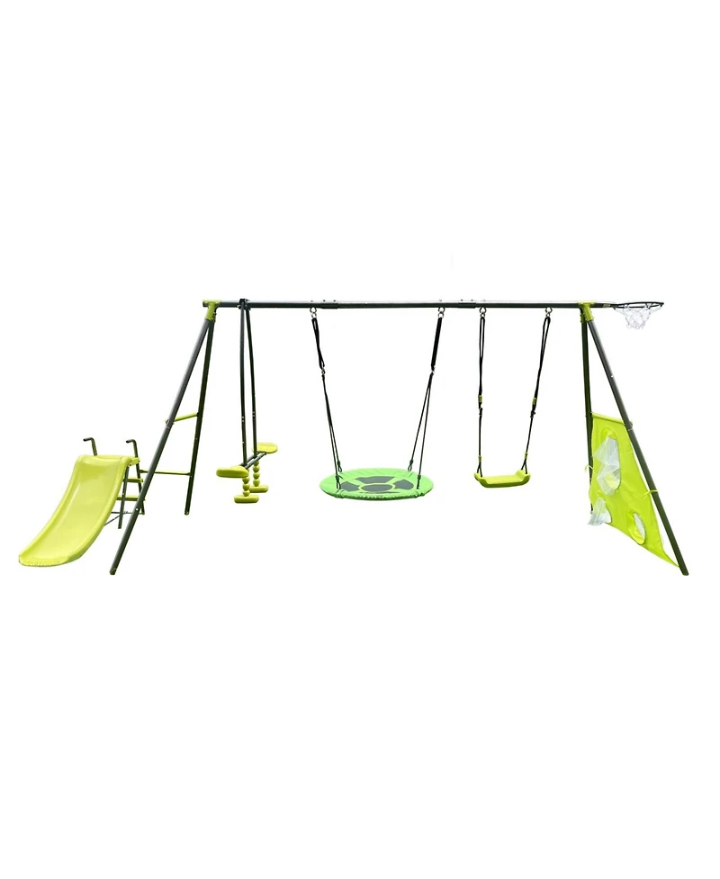 Streamdale Furniture Boys Saucer Swingset with Mini Slide for Outdoor Play