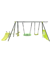 Streamdale Furniture Boys Saucer Swingset with Mini Slide for Outdoor Play