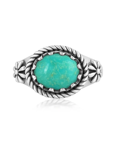 American West Jewelry Sterling Silver Green Turquoise East West Ring