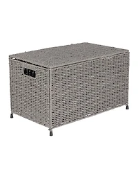 Household Essentials Small Woven Paper Rope Storage Chest with Hinged Lid and Integrated Handles, Grey
