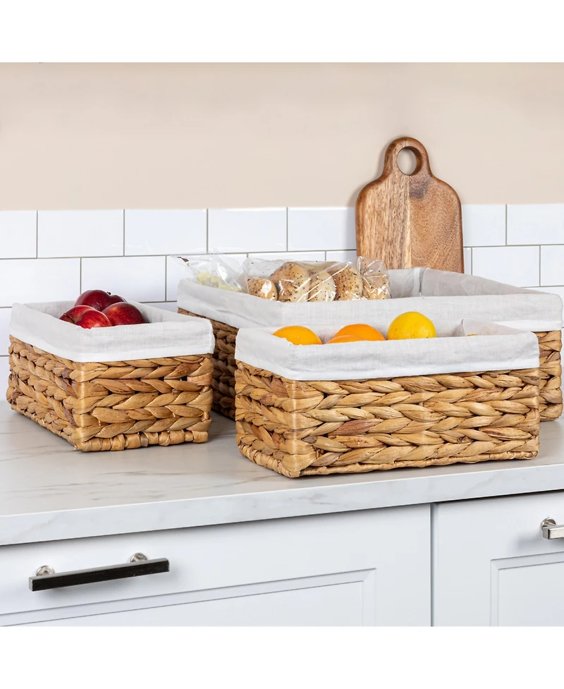 Household Essentials Wicker Basket Set, 3 Pieces, 1 Large and 2 Small Water Hyacinth Baskets