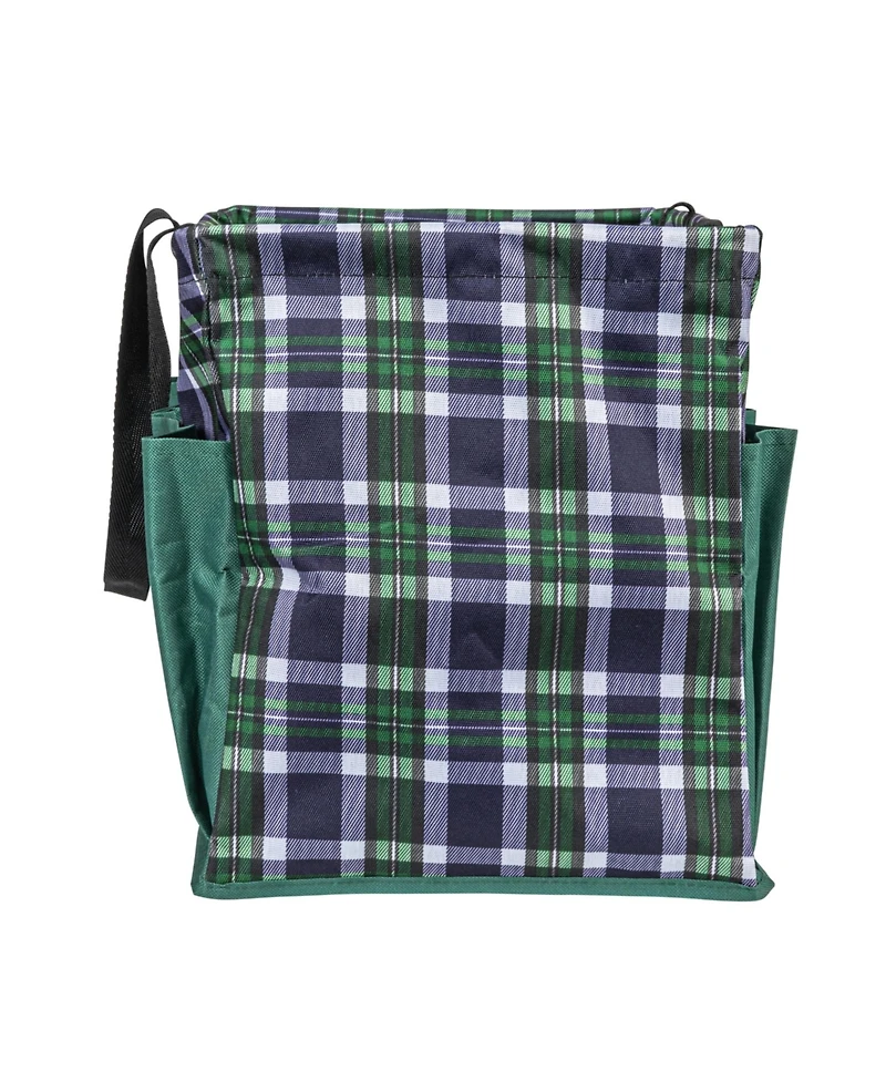 Household Essentials Plaid Krush Container All-Purpose Utility Tote with Green Pockets