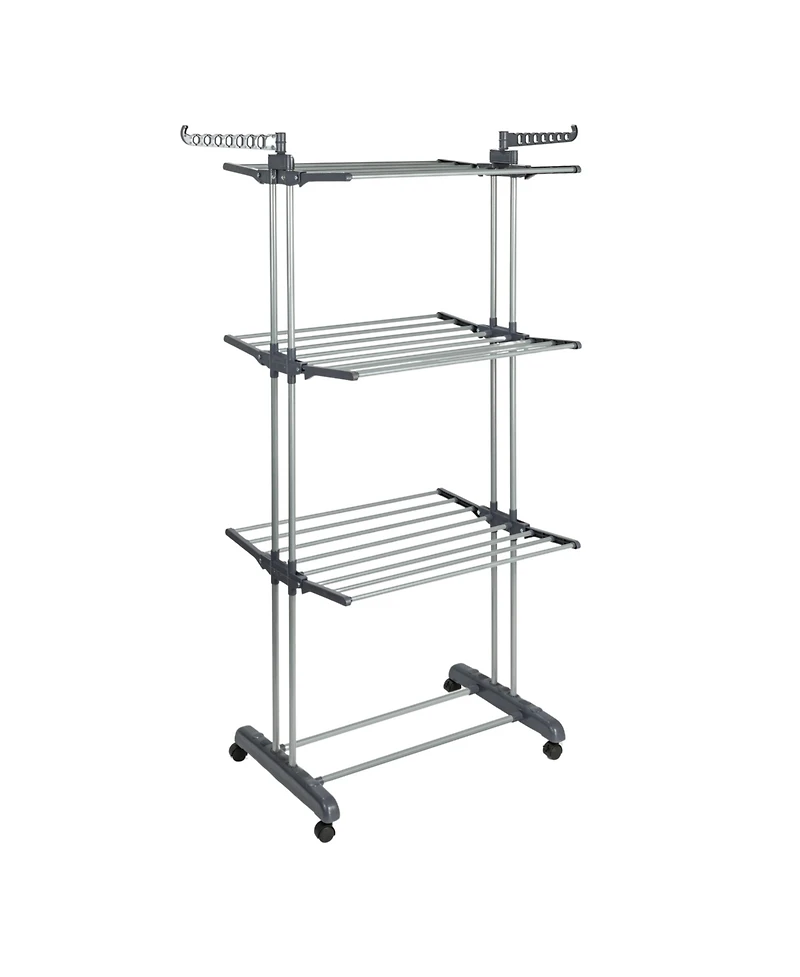 Household Essentials 4 Tier Stainless Steel Laundry Drying Rack with Two Side Wings, Grey