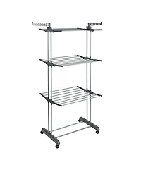 Household Essentials 4 Tier Stainless Steel Laundry Drying Rack with Two Side Wings, Grey