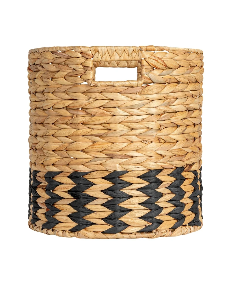 Household Essentials Natural Water Hyacinth and Paper Basket with Stripes, Natural and Black