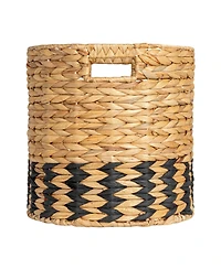 Household Essentials Natural Water Hyacinth and Paper Basket with Stripes, Natural and Black