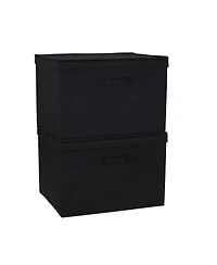 Household Essentials Wide Storage Box With Lid Box, 15"x15"x10", Black