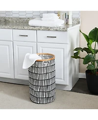 Household Essentials Rimmed Round Krush Container Hamper with Cutout Handles, Black and White