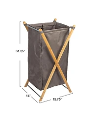 Household Essentials X-Frame Bamboo Hamper, Washable Grey Liner and Bamboo Frame