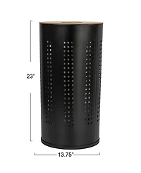 Household Essentials Round Steel Laundry Hamper with Lid, Matte Black