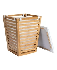 Household Essentials Slatted Natural Hamper with Cushioned Lid and Removable Cotton Bag, Natural