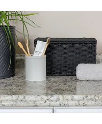 Household Essentials Small Handwoven Paper Rope Wicker Basket with Lid, Grey