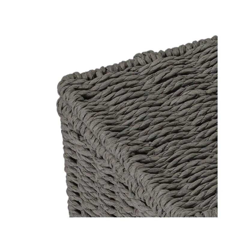 Household Essentials Small Handwoven Paper Rope Wicker Basket with Lid, Grey