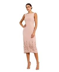 Mac Duggal Women's Flower Beading Crepe Sleeveless Midi Dress
