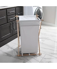 Household Essentials X-Frame Wood Laundry Hamper, Folding Wood Frame with Washable Poly-Cotton Bag