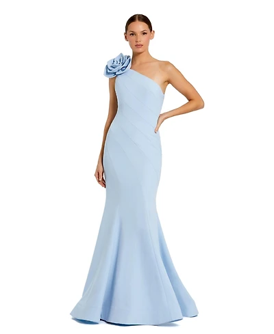 Mac Duggal Women's Crepe One Shoulder Mermaid Gown With 3D Flower