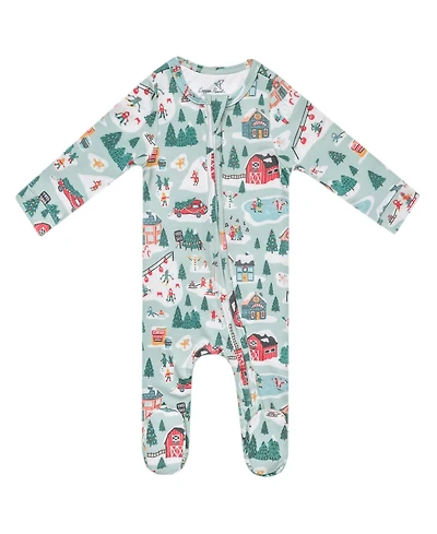 Copper Pearl Baby Boys' and Girls' Snowy Slopes Printed Zip-Up Footed Pajamas