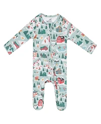 Copper Pearl Baby Boys' and Girls' Snowy Slopes Printed Zip-Up Footed Pajamas