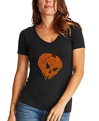 La Pop Art Women's Evil Pumpkin Word V-Neck T-Shirt